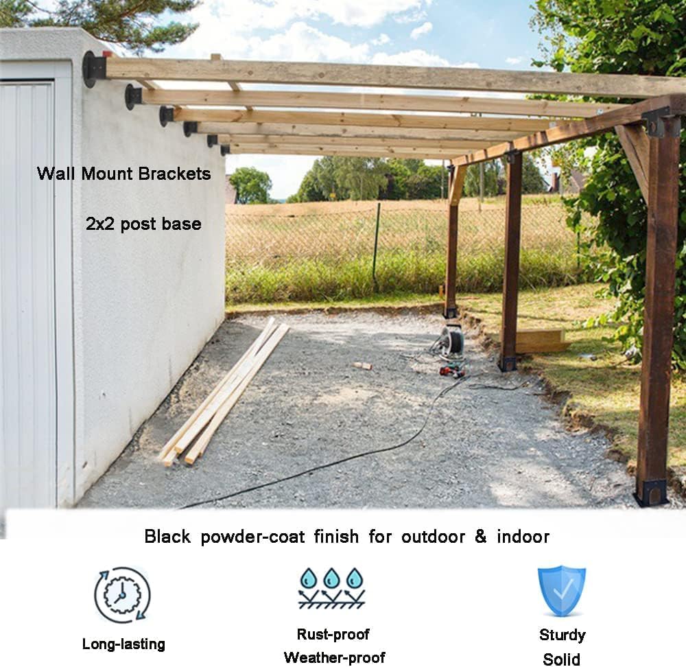 VANROUG 2Pcs 2x2 Square Fence Pole Flange Base Pergola Post Base Brackets kit,Heavy Duty Black Wall