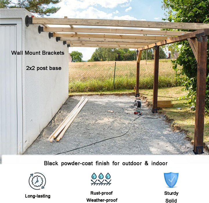 VANROUG 2Pcs 2x2 Square Fence Pole Flange Base Pergola Post Base Brackets kit,Heavy Duty Black Wall