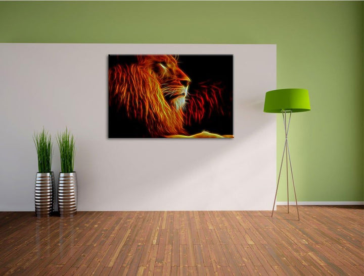 Dark Majestätischer Löwe, Natur, Afrika Bild auf Leinwand, XXL riesige Bilder fertig gerahmt mit Kei