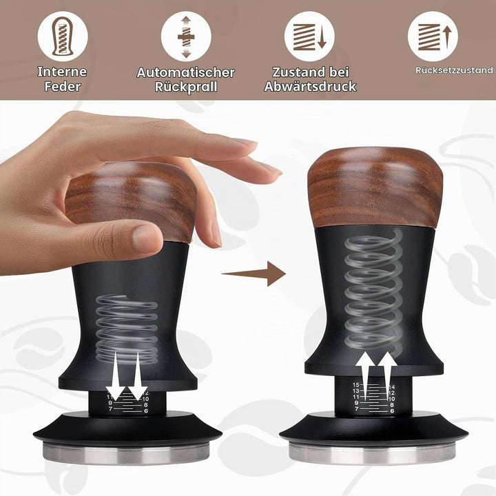 Kaffee Tamper Set: Tamper 51mm mit Holzgriff-WDT Tool mit 6 Nadel-Silikon Tampermatte, Kaffeestampfe