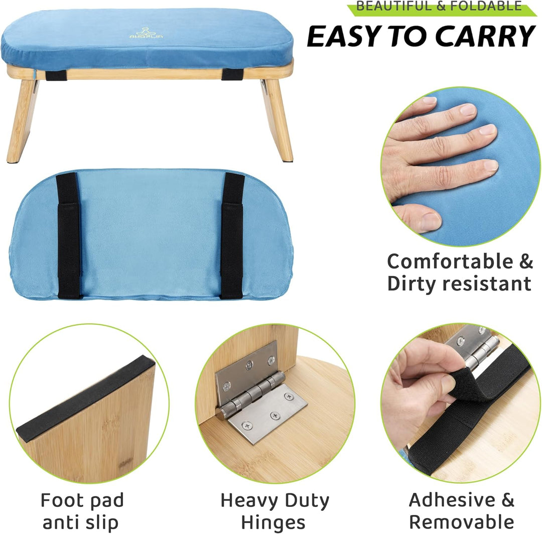 Meditationsbank Klappbar, Ergonomischer Bambus Yoga Hocker, Meditationshocker mit Kissen, Tragbarer