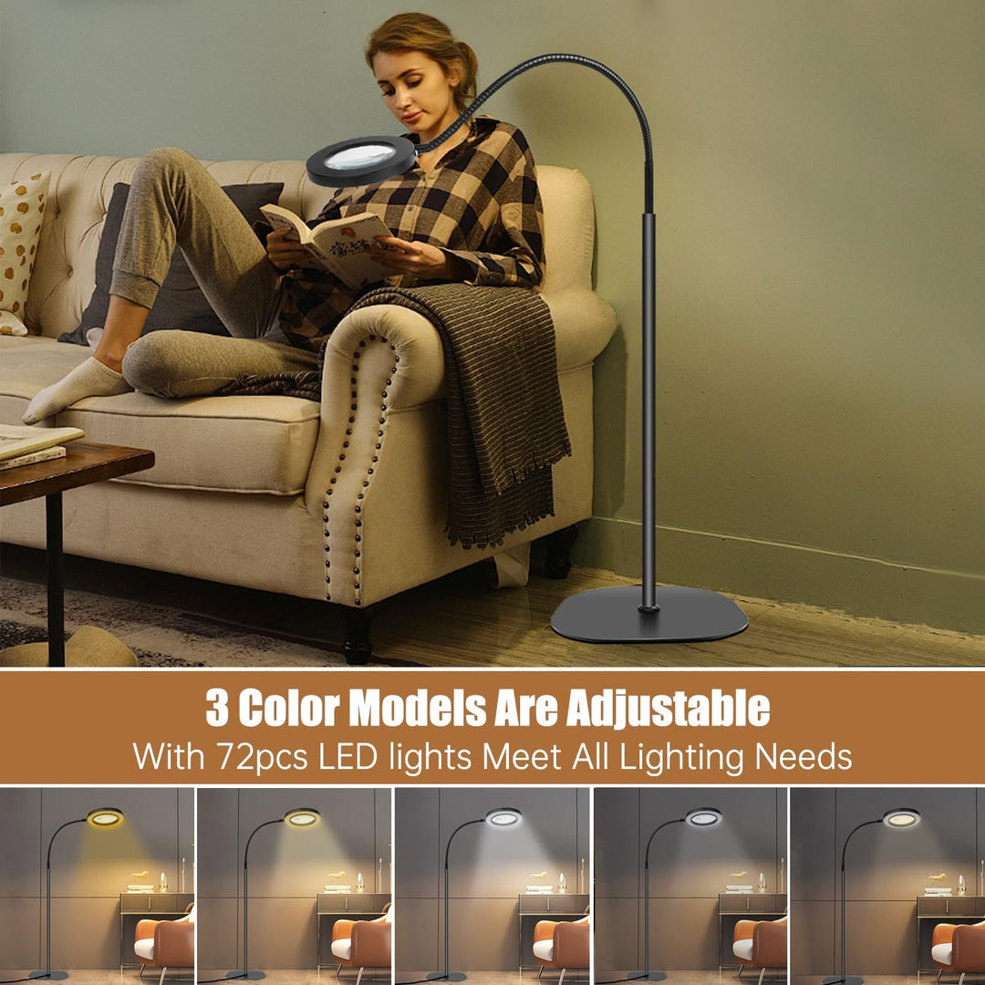 Lupe mit Licht und Ständer 5X 10x, Dimmbare Lupe mit Licht mit 36 LED, Verstellbare Lupenleuchte mit