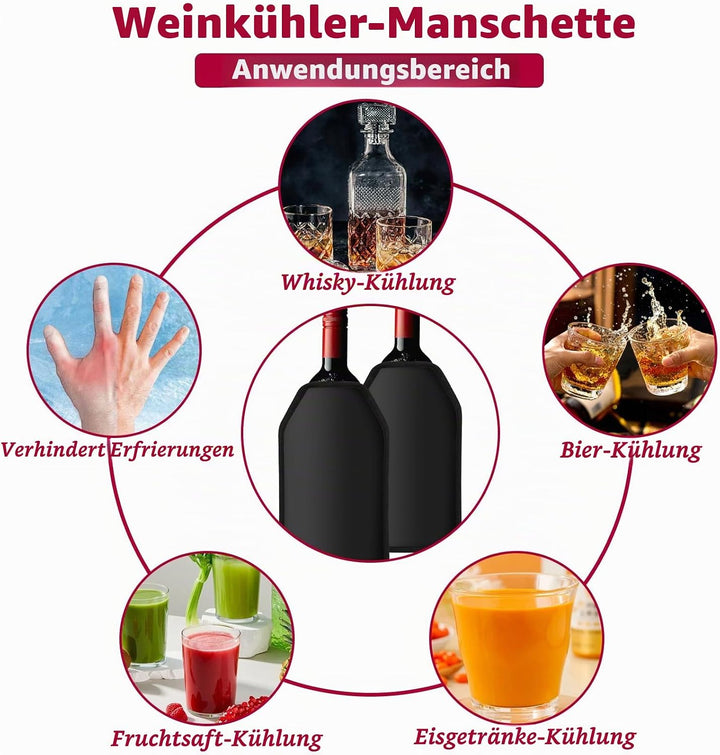 2 Stück Kühlmanschette Wein, Weinkühler Manschette, Kühlmanschette Sektflasche Wiederverwendbarer Fl
