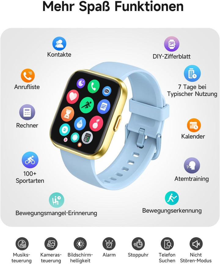Smartwatch Herren Damen mit Telefonfunktion Alexa, 1,85" HD AMOLED-Display Smart Watch, 110+ Sportmo