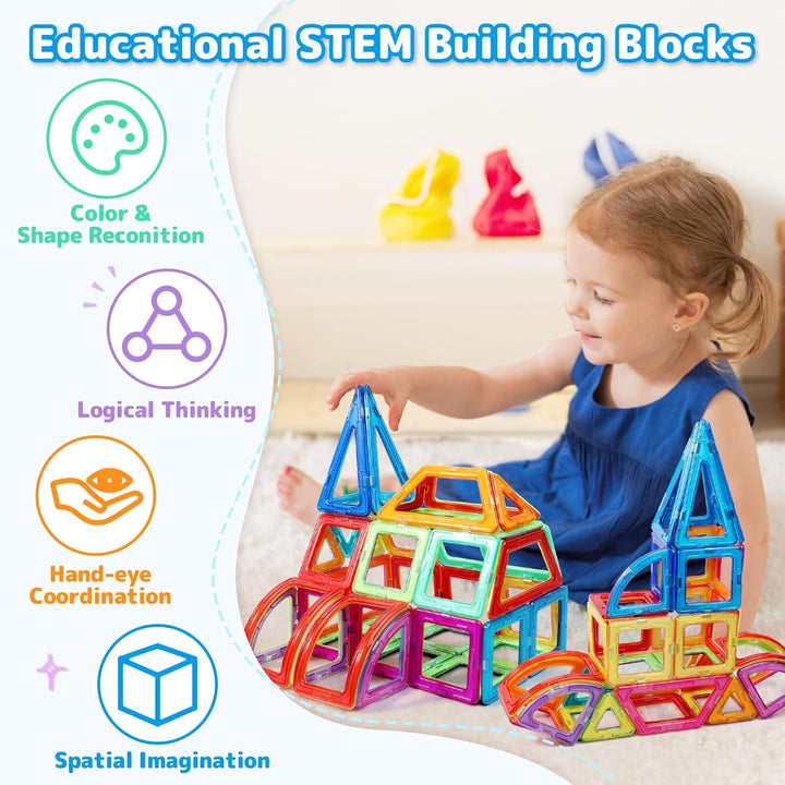 ECHOCUBE Magnetische Bauklötze für Kinder 116PC Set - Bauklötze, STEM Konstruktionsspielzeug mit leu