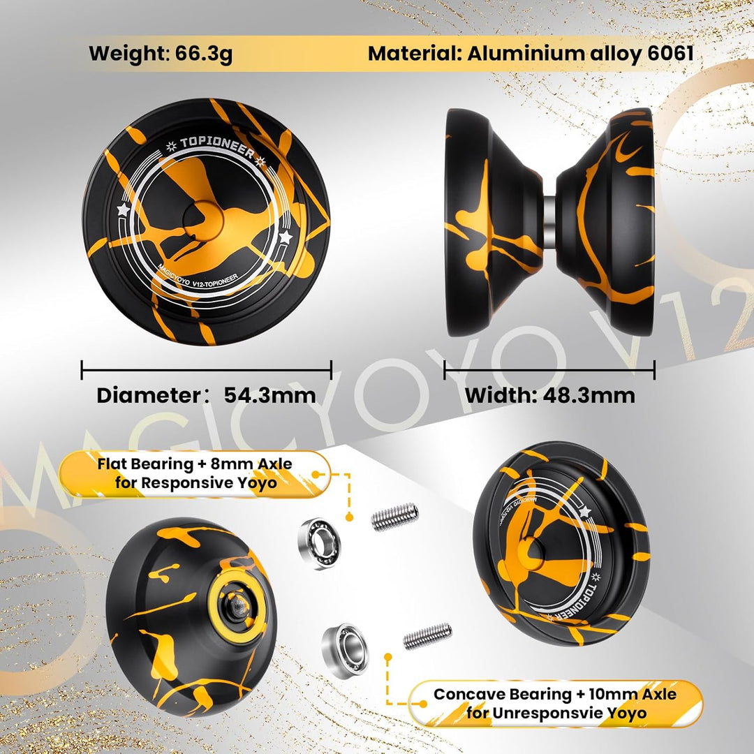 MAGICYOYO V12 Profi JoJo Finger Spin Yoyo für Anfänger &amp; Fortgeschrittene, Duales Metall-JoJo Reakti