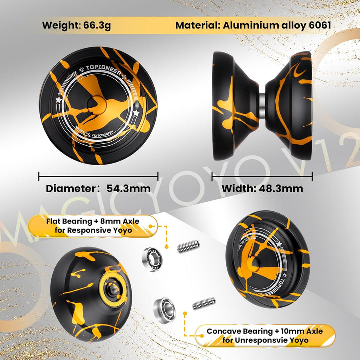 MAGICYOYO V12 Profi JoJo Finger Spin Yoyo für Anfänger &amp; Fortgeschrittene, Duales Metall-JoJo Reakti