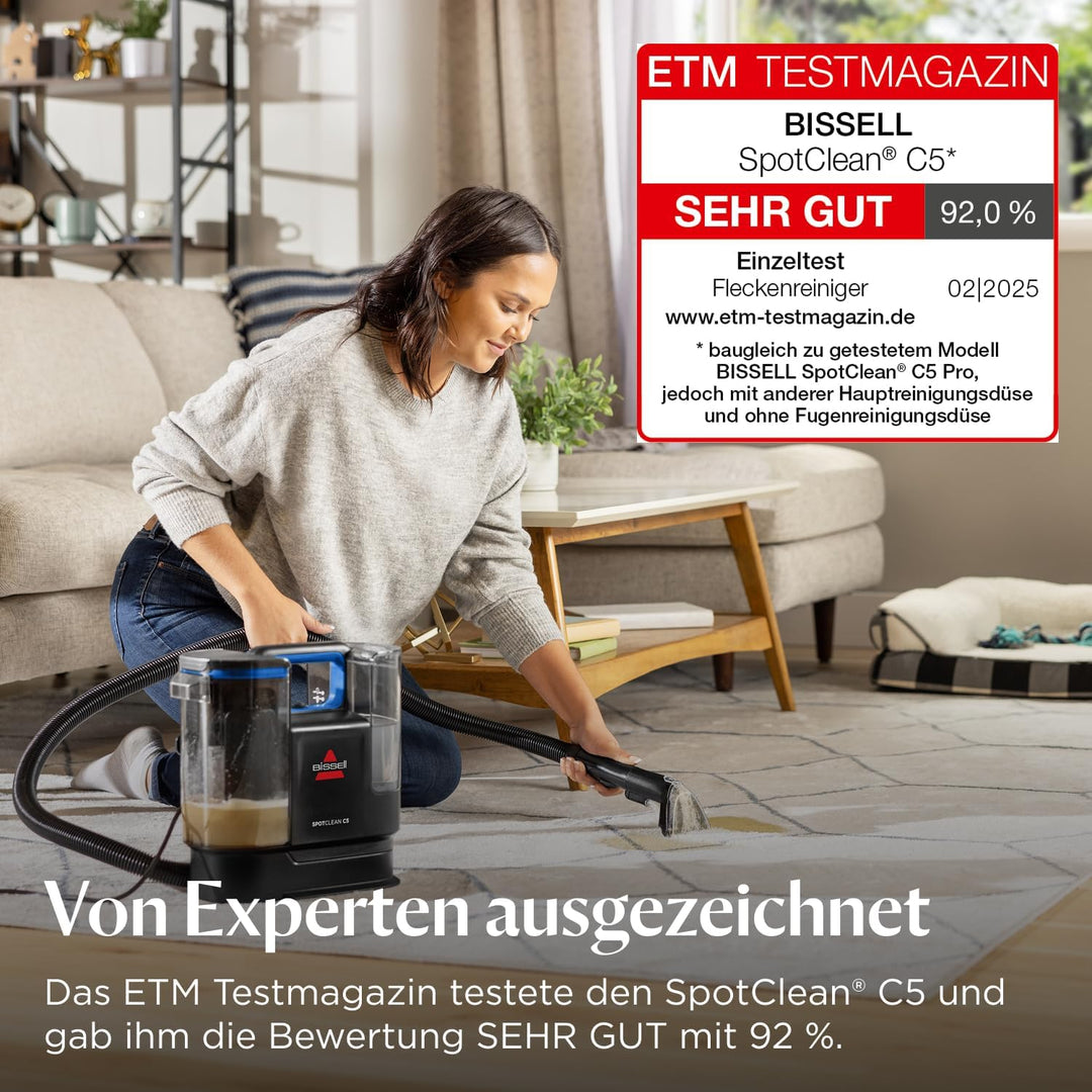 BISSELL SpotClean C5, Polsterreiniger Gerät, Teppichreiniger mit Triple Action System, Leichtgewicht
