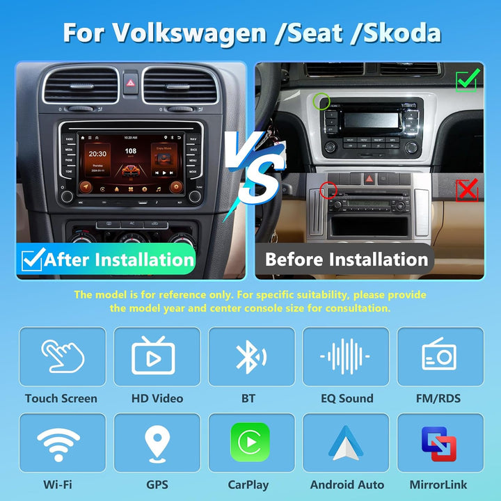 2+64G Autoradio für VW Golf Tiguan Touran Passat Polo Skoda Caddy Seat mit Kabellosem Carplay/Androi