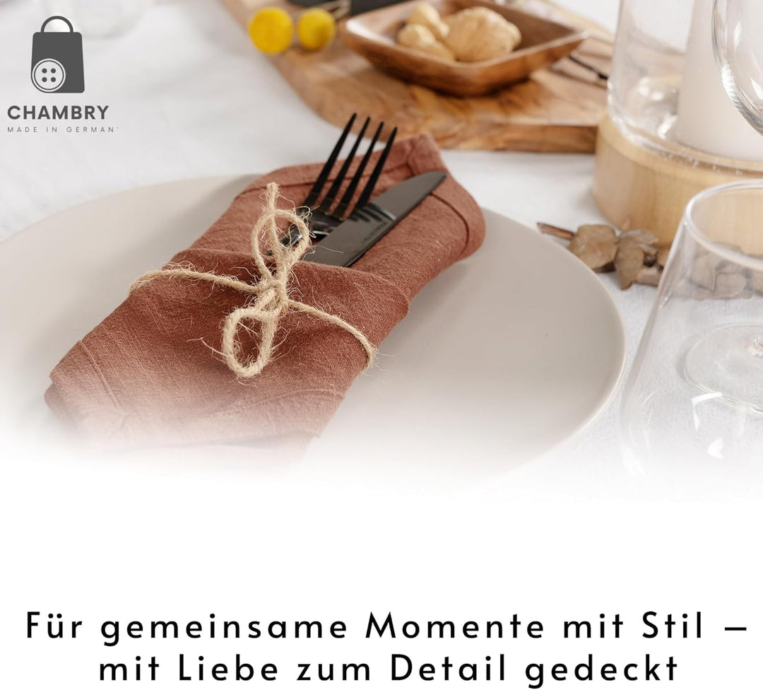 chambry 6 Premium Stoffservietten 100% Leinen Stonewashed - 40cm x 40cm - inkl. Faltanleitung als E-