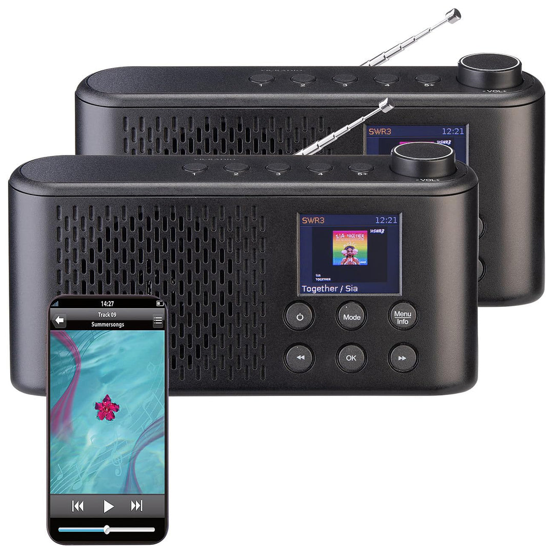 VR-Radio Akku Radio: 2er-Set Mobiles Akku-Digitalradio mit DAB+/FM, Farbdisplay, Bluetooth (Mobile D