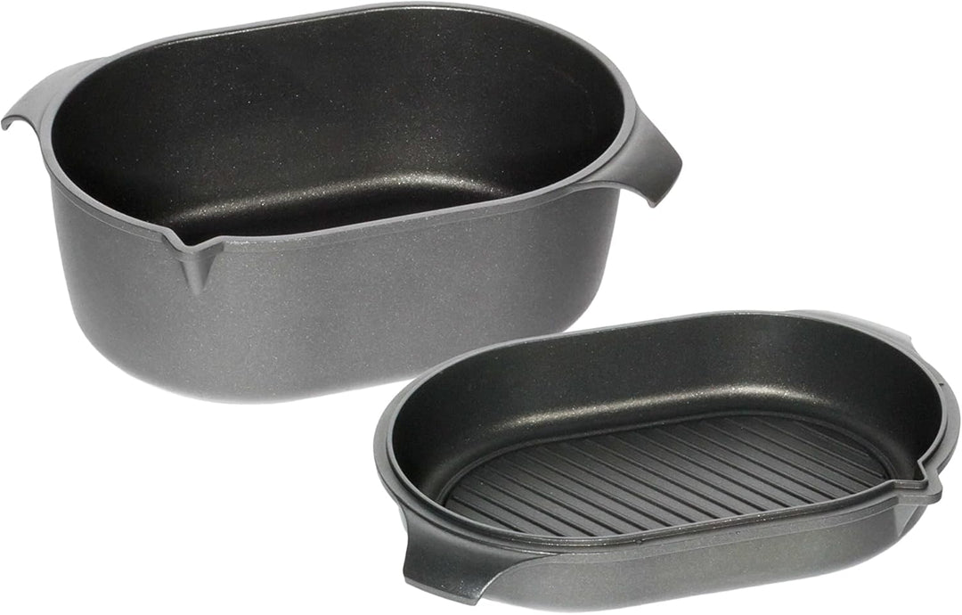 AMT Gastroguss Klaus grillt German Oven Set, grosse Ausführung, 42x28 cm, German Oven Bräter/German