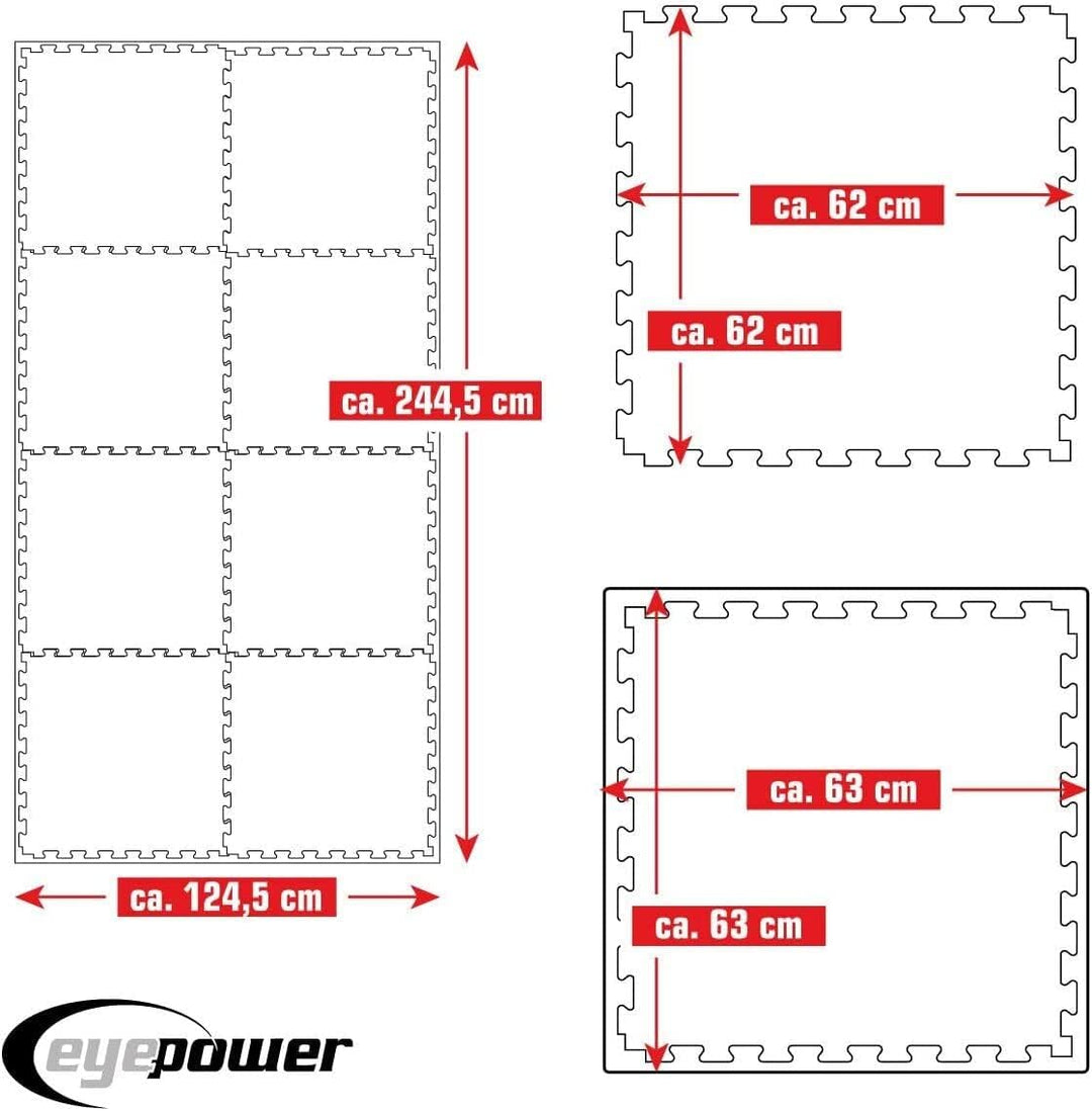 EYEPOWER Profi Fitnessmatte Dicke 2cm - versch. Sets 63x63cm Trainingsmatte - Bodenschutzmatte für F