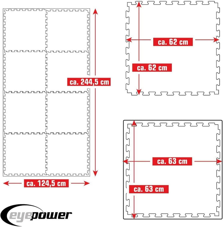 EYEPOWER Profi Fitnessmatte Dicke 2cm - versch. Sets 63x63cm Trainingsmatte - Bodenschutzmatte für F