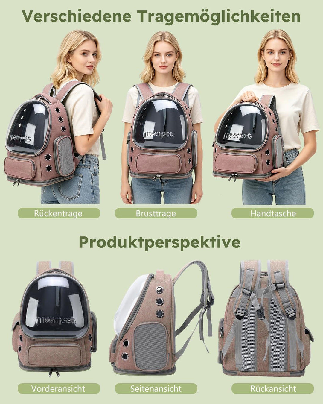PETCUTE Haustier Rucksack,Tragbar Raumkapsel Hunde Katzen Rucksack mit Herausnehmbarer Matte,Atmungs