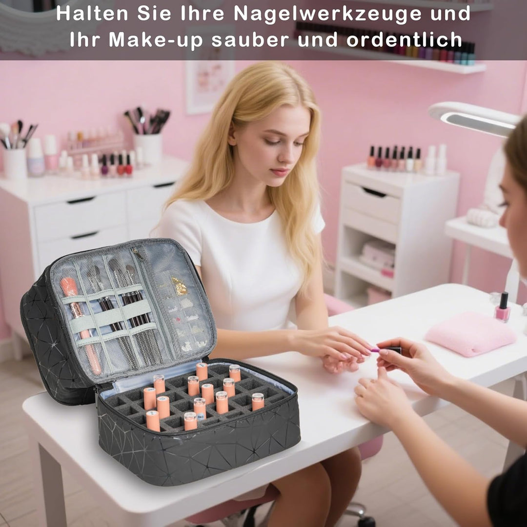 Nagellack Aufbewahrung Organizer Tasche, Nail Polish Organizer mit Fächern, Doppelschicht Nagellack