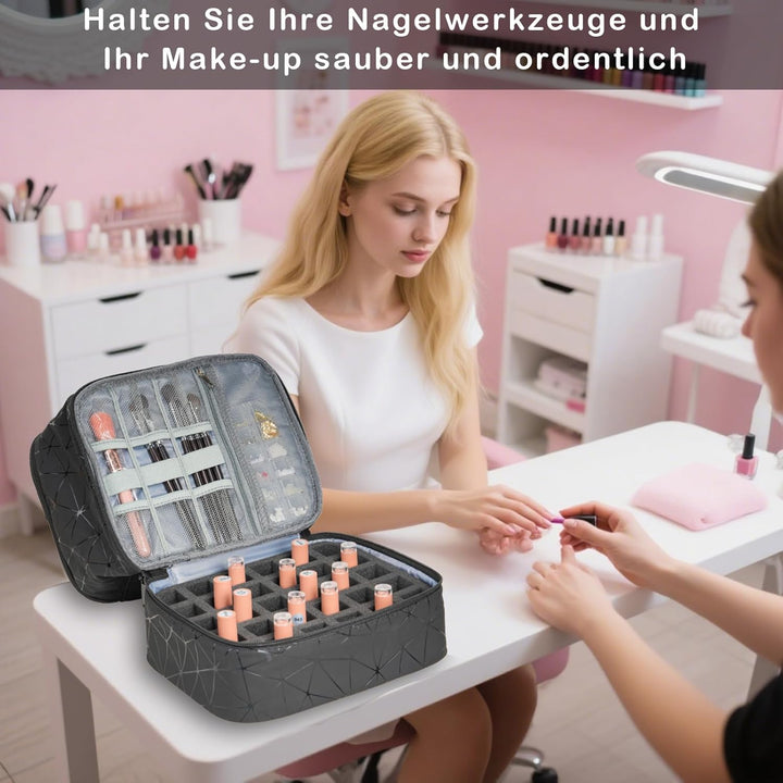 Nagellack Aufbewahrung Organizer Tasche, Nail Polish Organizer mit Fächern, Doppelschicht Nagellack