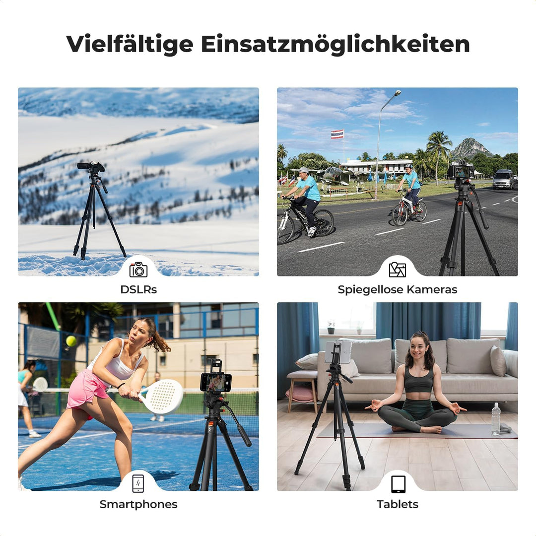 Kamera Stativ,K&F CONCEPT Videostativ mit Fluidkopf,187cm Stativ Kamera, Tripod für unterwegs, Kompa