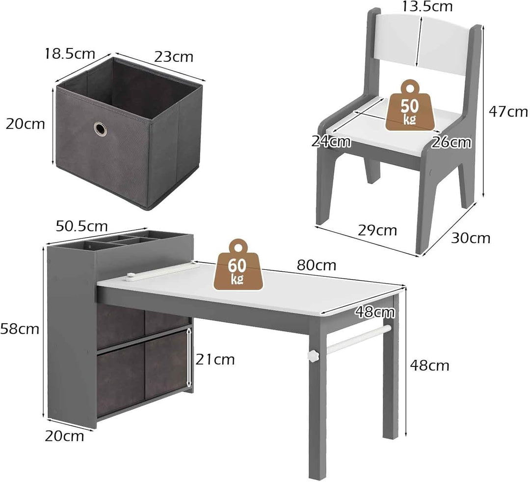 LIFEZEAL Kindertisch mit 2 Stühlen, Kinder Spieltisch und Stühle Set mit Papierrollen und 4 Stoffabl