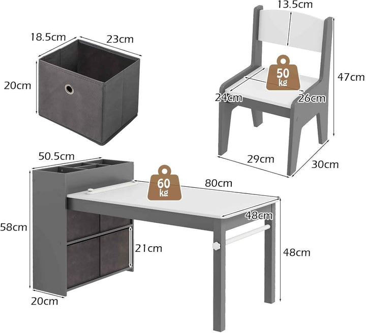 LIFEZEAL Kindertisch mit 2 Stühlen, Kinder Spieltisch und Stühle Set mit Papierrollen und 4 Stoffabl
