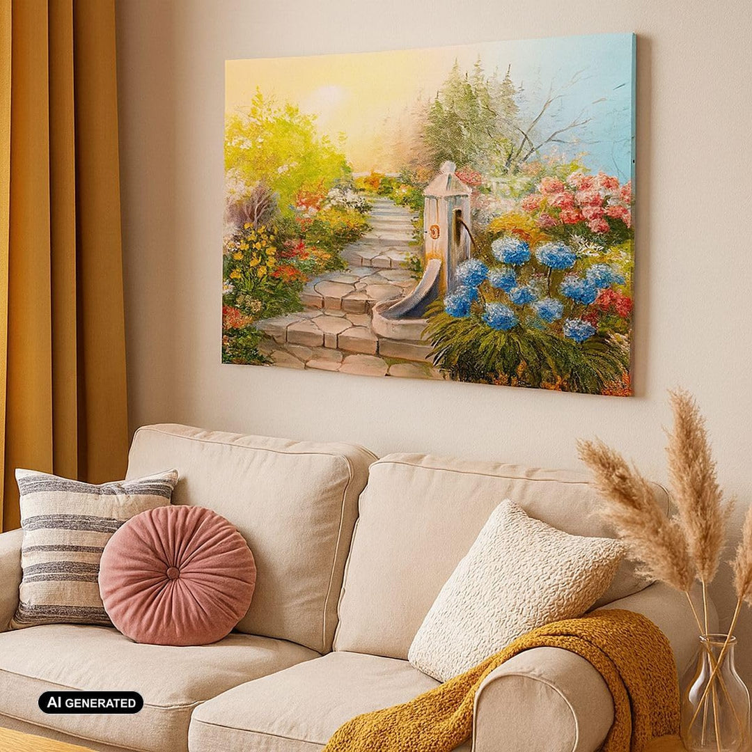 ARTTOR Bilder auf Leinwand 100x70cm Leinwandbild Garten Blumen Sommer Gross Wanddeko Bild Schlafzimm