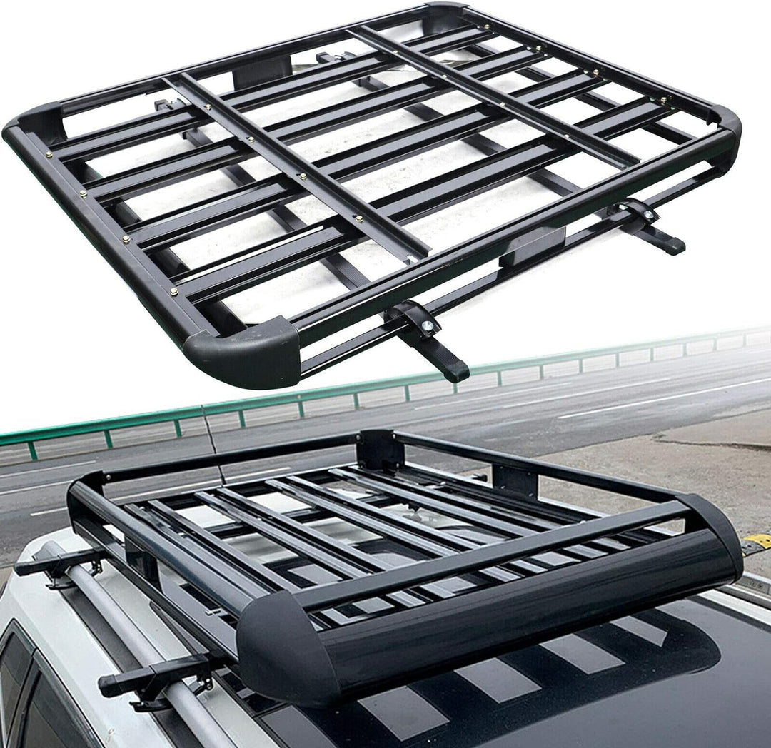 Schwarz Aluminium Dachgepäckträger Korb, Gepäckträger 127 x 97 cm, Gepäck Fracht Träger Kapazität 15