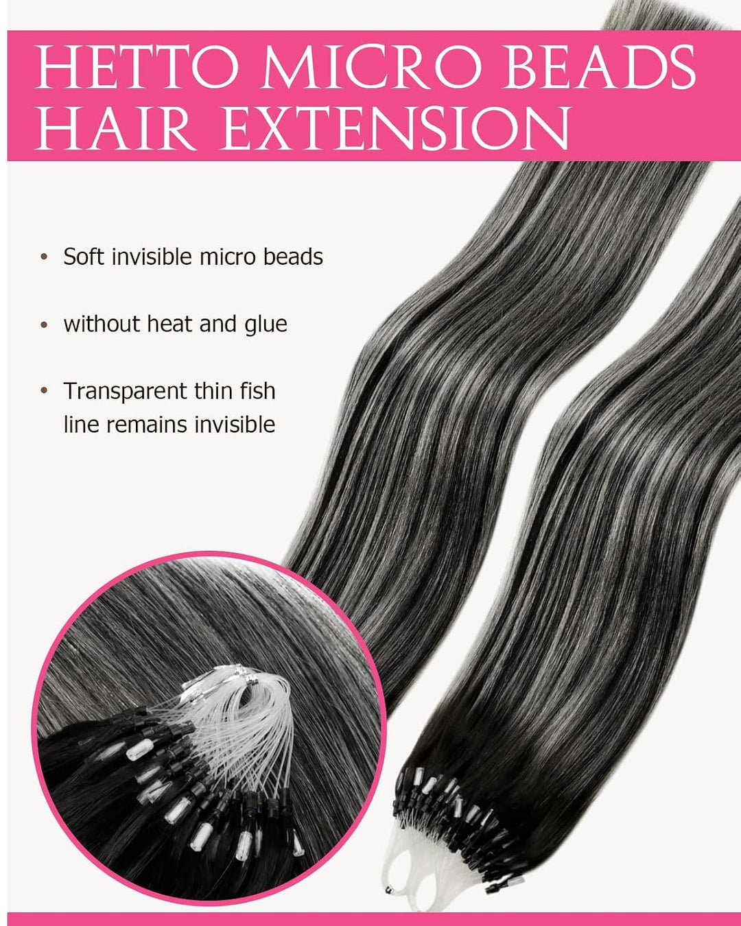 Hetto Balayage Micro Ring Extensions Echthaar Remy Micro Loop Echthaar Extensions Schwarz Mit Silver