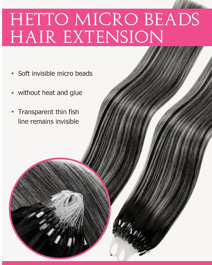 Hetto Balayage Micro Ring Extensions Echthaar Remy Micro Loop Echthaar Extensions Schwarz Mit Silver