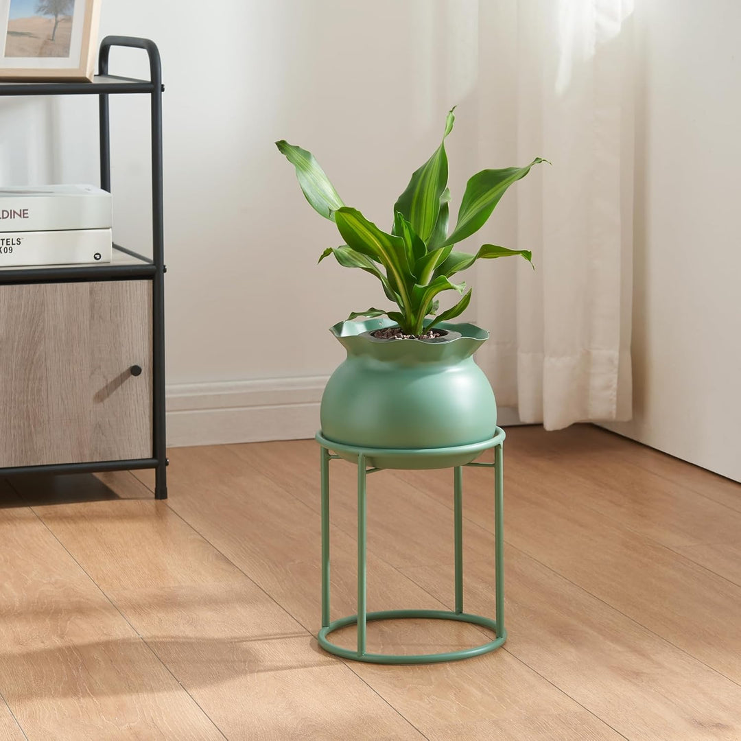 [en.casa] Blumenständer Assen Pflanzenständer mit Blumentopf Metall Grün Pflanzenregal 31,5 x 19,5 c
