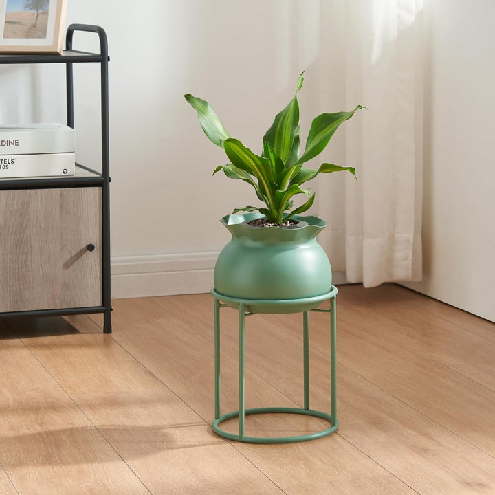 [en.casa] Blumenständer Assen Pflanzenständer mit Blumentopf Metall Grün Pflanzenregal 31,5 x 19,5 c