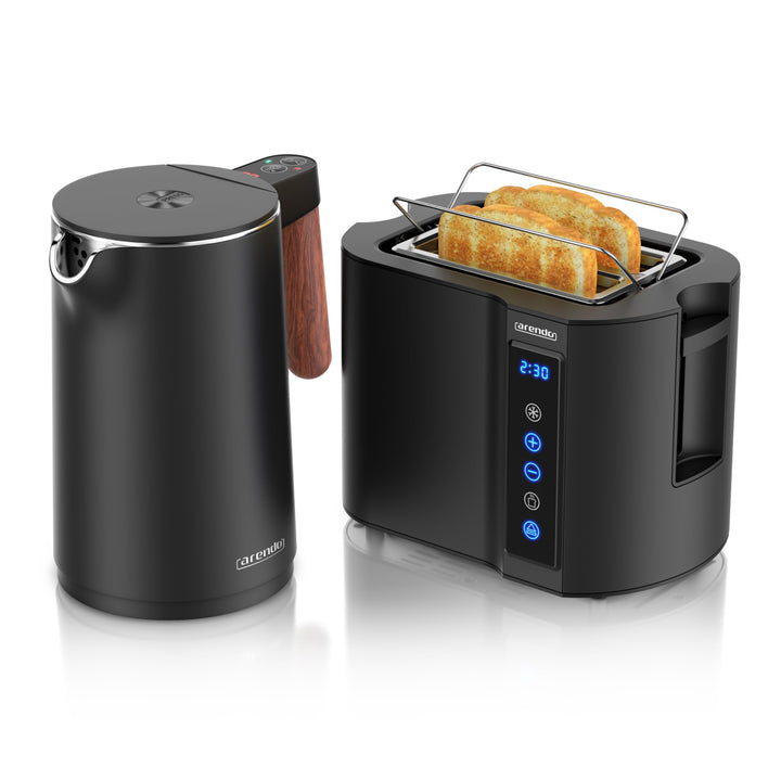 Arendo - Wasserkocher Toaster SET - Edelstahl - Wasserkocher mit Temrpatureinstellung - 45-100 Grad