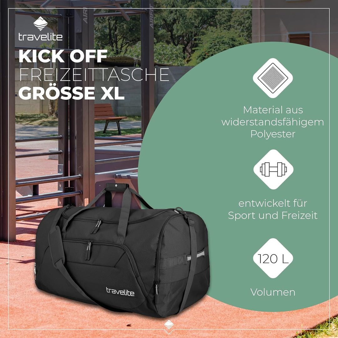 travelite Reisetasche gross XL, Kick Off, leichte Tasche für Urlaub und Sport, Schwimmbad, Klinikauf