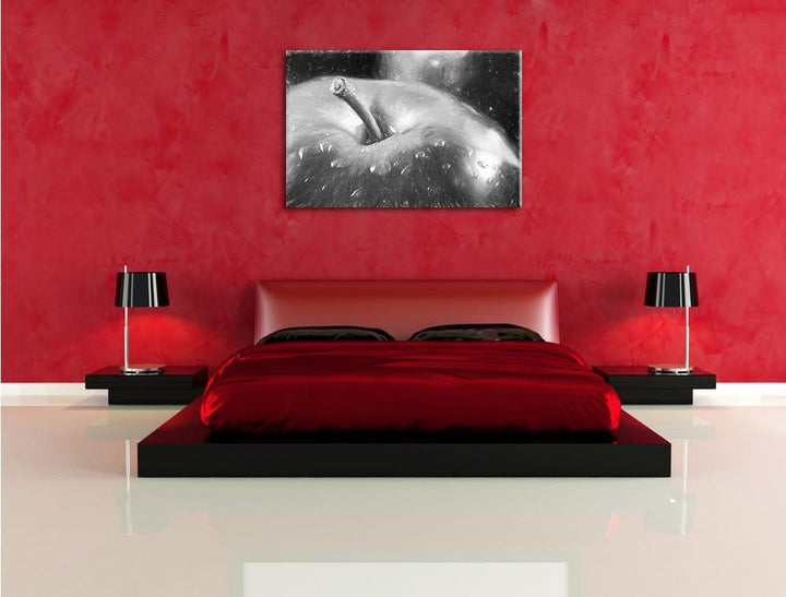 roter Apfel Kohle Effekt, Format: 100x70 auf Leinwand, XXL riesige Bilder fertig gerahmt mit Keilrah