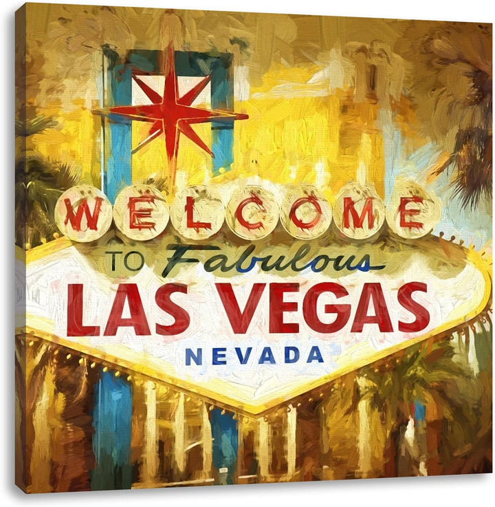 Pixxprint Ortseingangsschild Las Vegas als Leinwandbild Quadratisch/Grösse: 70x70 / Wandbild/Kunstdr