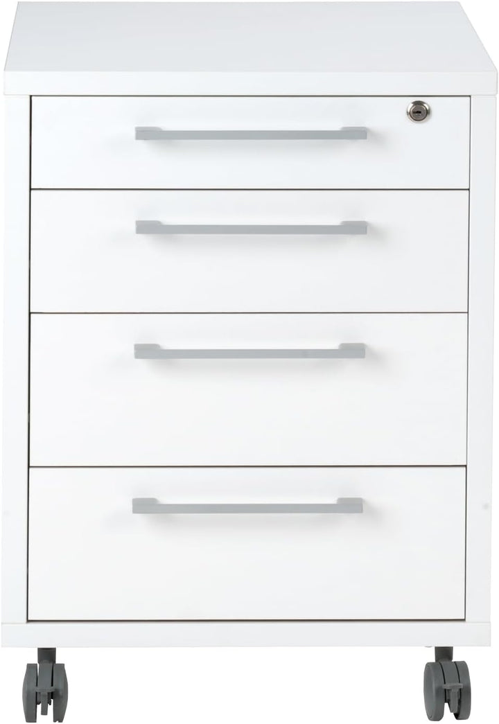Container Rollcontainer Schubladenschrank | Weiss | 4 Schubladen | Abschliessbar