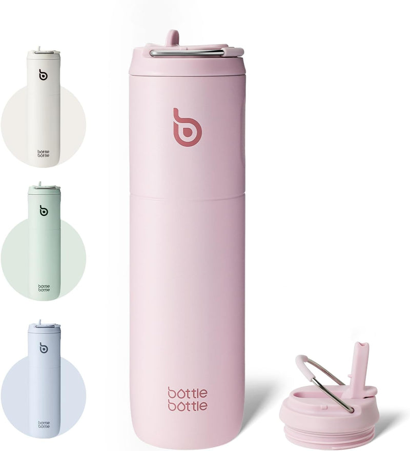 BOTTLE BOTTLE Isolierte Trinkflasche 680 ml(24oz) mit Strohhalm, Deckel und Griff für Sport, Reise,