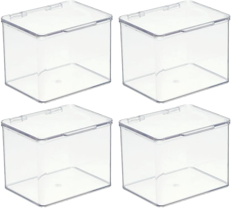 mDesign Aufbewahrungsbox für den Schreibtisch – stapelbare Box aus Kunststoff mit Deckel – kleiner B