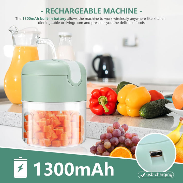 Akku Mini Zerkleinerer, 250 Ml Mini Lebensmittelhacker Elektrischer Knoblauchhacker Mit USB Ladung,
