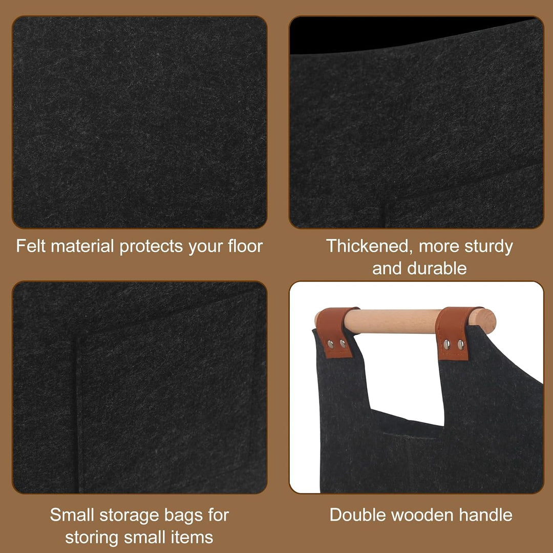 Faltbarer Holzkorb Filztasche 40 x 40 x 60 cm 96L, Korb Aus Brennholz Mit Griff, Extra Dicker Filzko