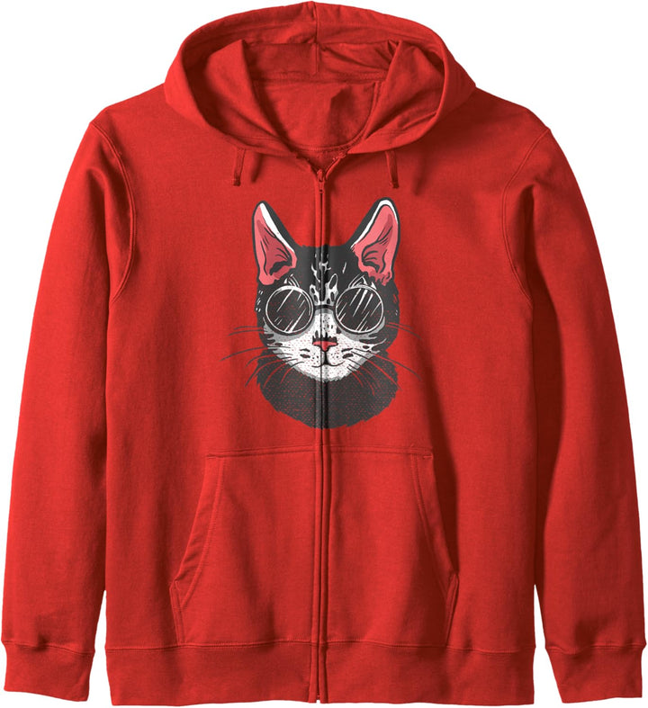 Coole schwarze Katze mit Sonnenbrille | Lustige Katze Retro Kapuzenjacke