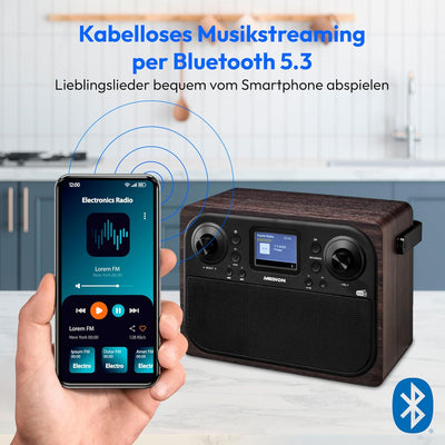 MEDION P66700 DAB+ Radio (DAB Plus UKW Radiowecker, dimmbares TFT Farb Display, Bluetooth, 12/24 Std