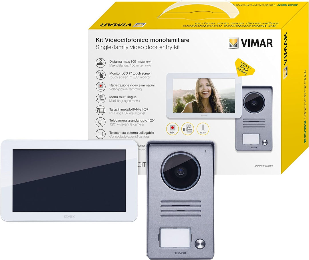 VIMAR K40915 Videosprechenalagen-Set enthält Freisprech-Touchscreen-Videohaustelefon LCD 7in 1-Taste