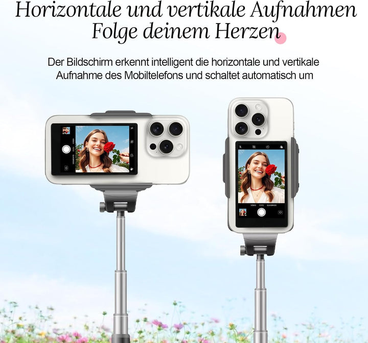Selfie Monitor Screen, Kabellose Magnetische Handyhalterung für iPhone/Android Bluetooth, Fernbedien