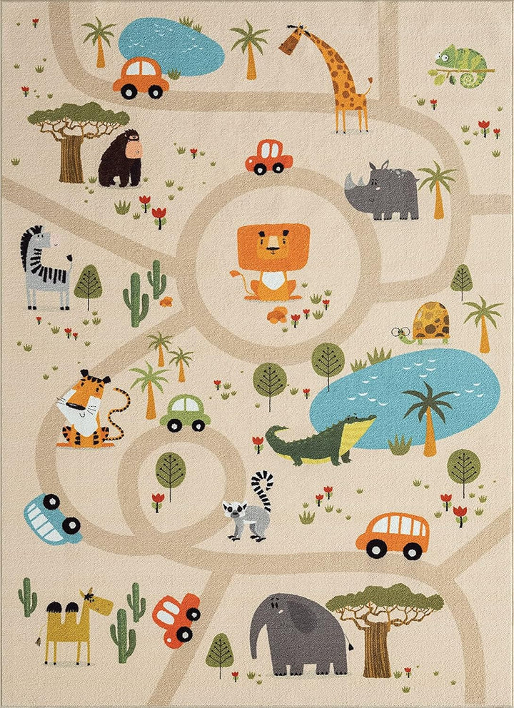 the carpet Happy Life Kinderzimmer, Kinderteppich, Spielteppich, Waschbar, Strassenteppich, Strasse,