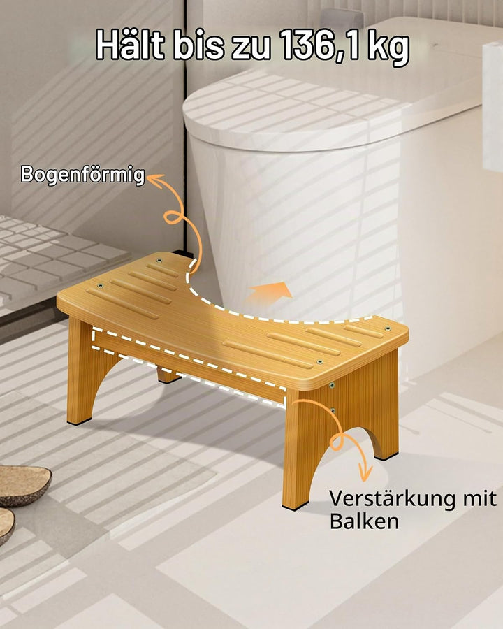 RayLove Physiologischer Toilettenhocker aus Bambus – WC-Trittbrett aus Holz – 35 Grad strapazierfähi