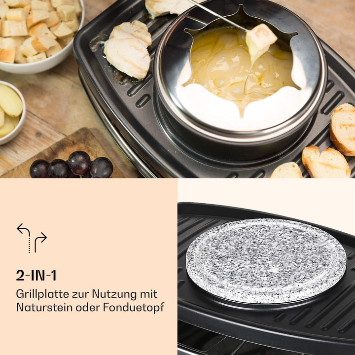 Klarstein Entrecote Raclette - Fondue, Tischgrill, Partygrill, 1100 Watt, 8 Pfännchen, Antihaftbesch