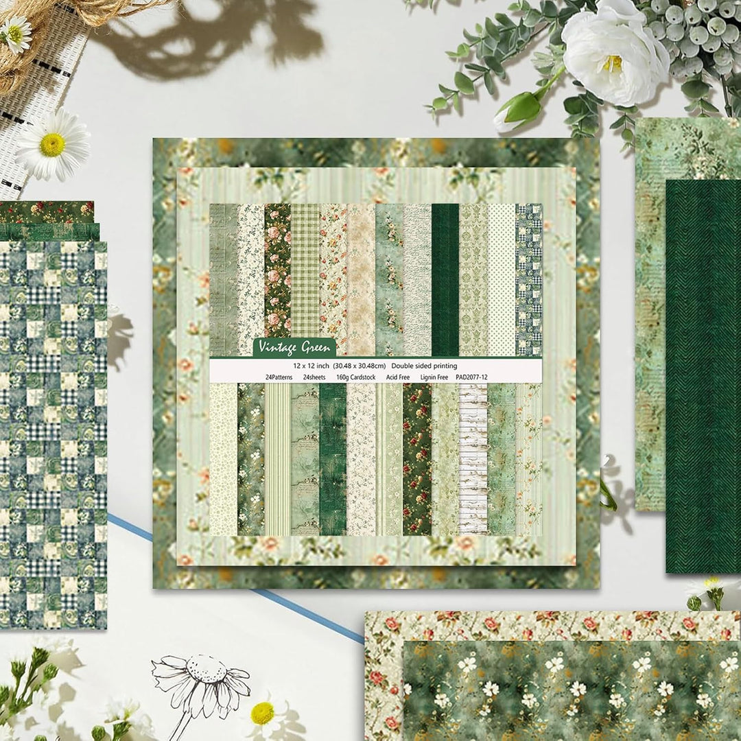 24 Blätter Scrapbooking Papier, 30,5 x 30,5 cm, Doppelseitiges Blumenmuster Muster Papier, 24 Design