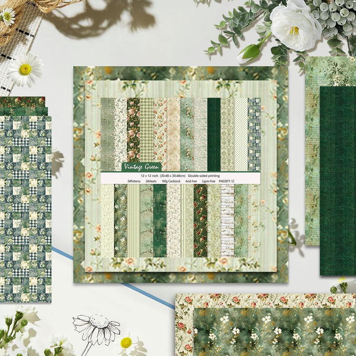 24 Blätter Scrapbooking Papier, 30,5 x 30,5 cm, Doppelseitiges Blumenmuster Muster Papier, 24 Design