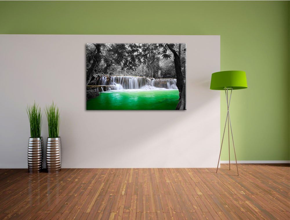 schöner Wasserfall im Dschungel schwarz/weiss Format: 100x70 auf Leinwand, XXL riesige Bilder fertig
