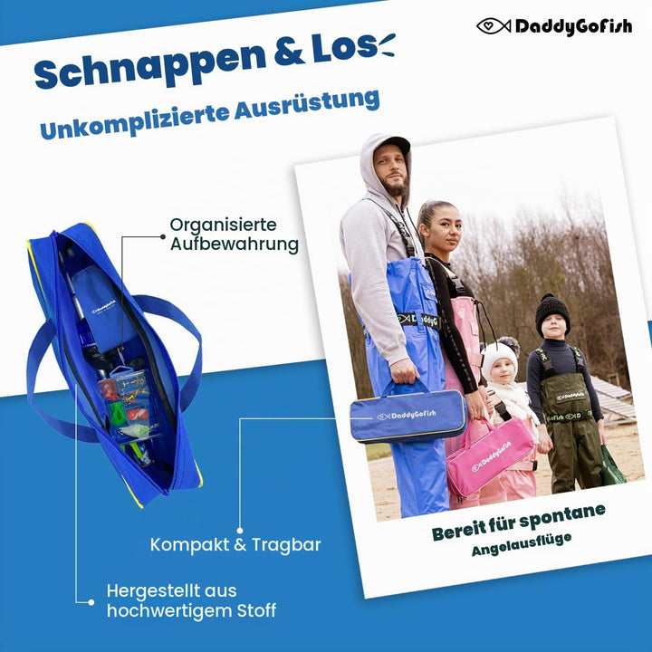 DaddyGoFish Kinder Angelset - Teleskoprute &amp; Rolle Combo mit Klappstuhl, Rutenhalter, Tackle Box, Kö
